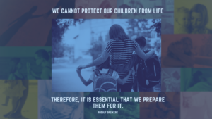 A collage of mothers with their children, text reads a quote about preparing children for life